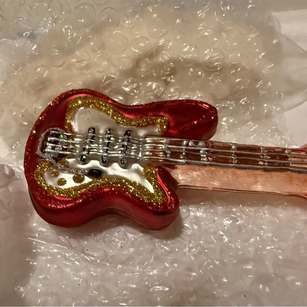 New Vintage West Elm Glitter and Glass Guitar Ornament, -6”,